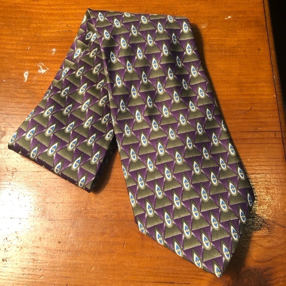 Christian Dior Monsieur Purple and Green Patterned All Silk Tie